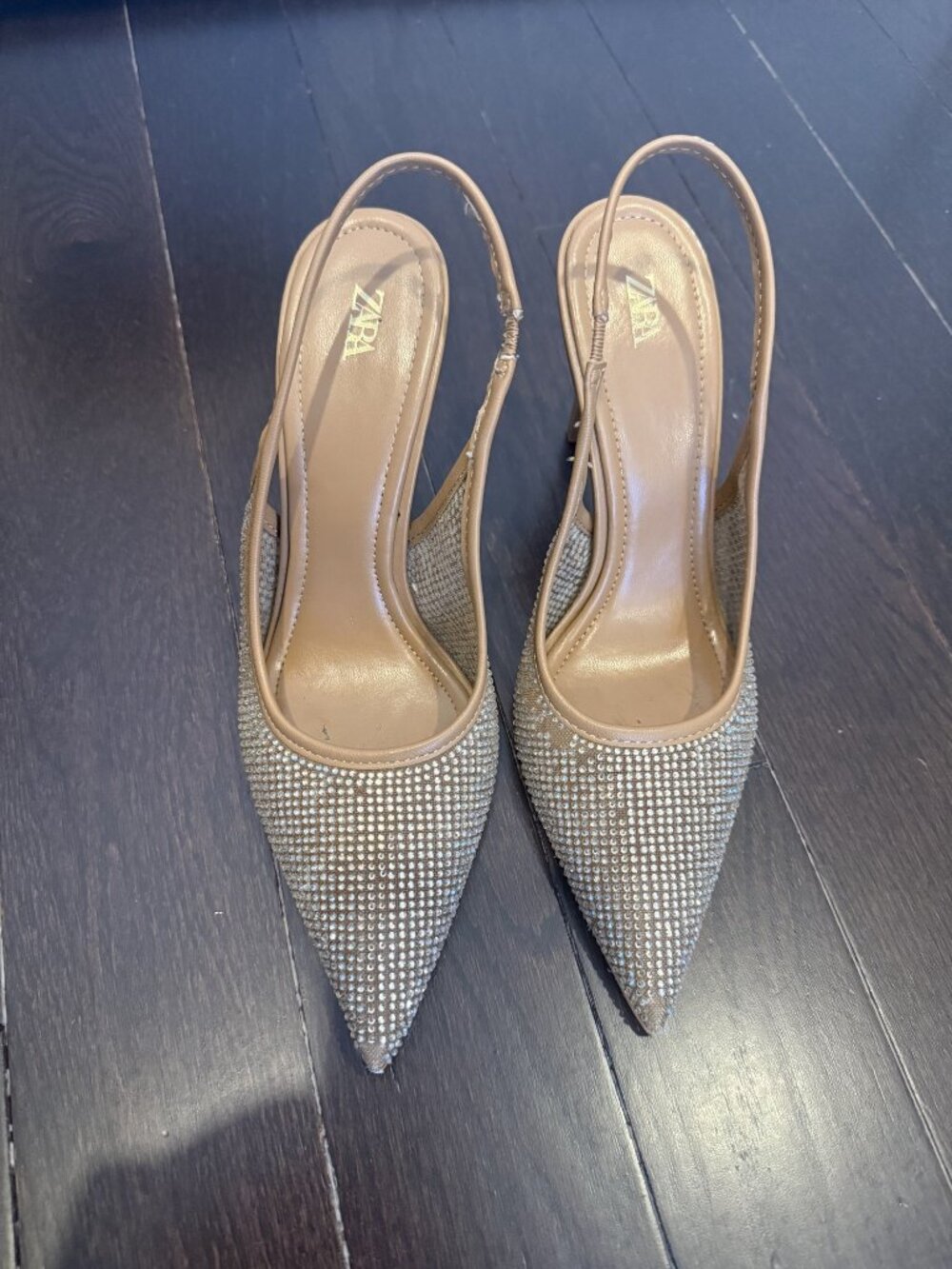Zara Rhinestone Mesh Pointed Slingback Heels Size 6 - Picture 2 of 4
